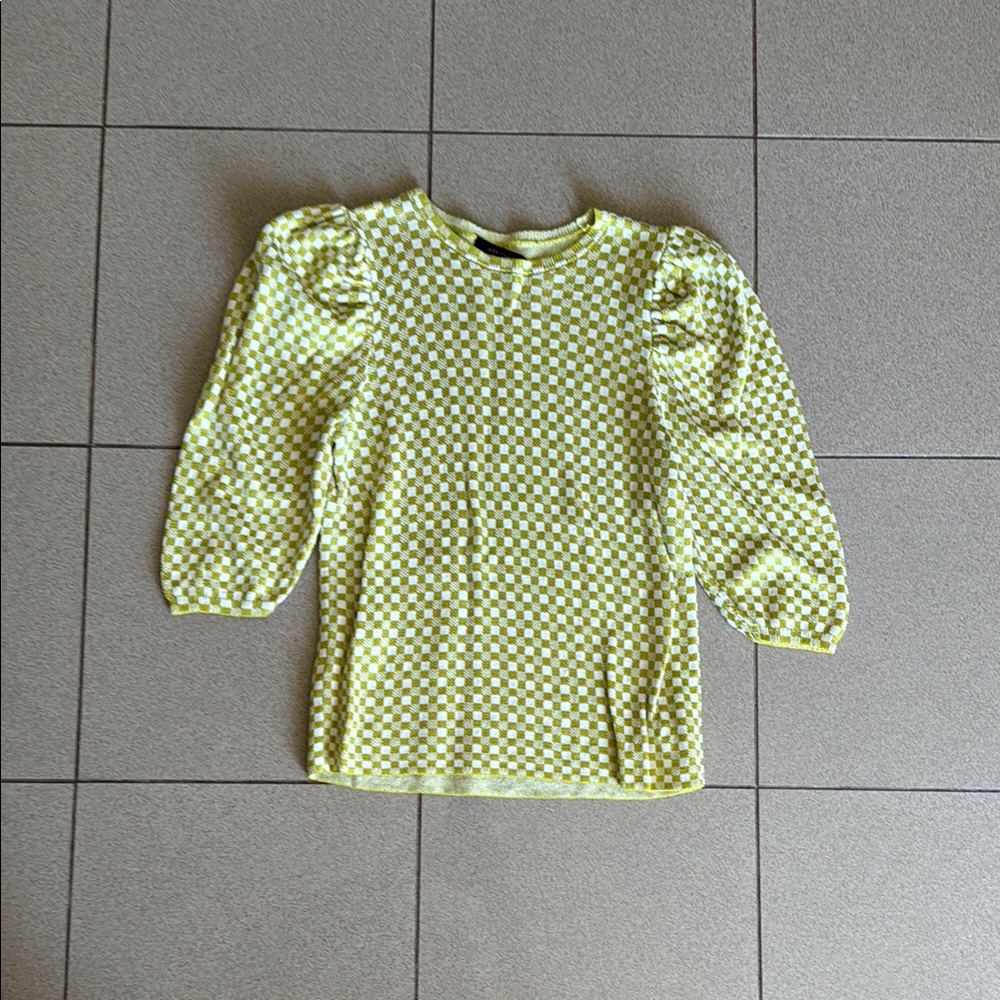 Ann Taylor Yellow and White Checkered Knit Top